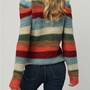 NWT Dear John Brandpull over sweater -stripe multi color sz S & M puffy sleeve